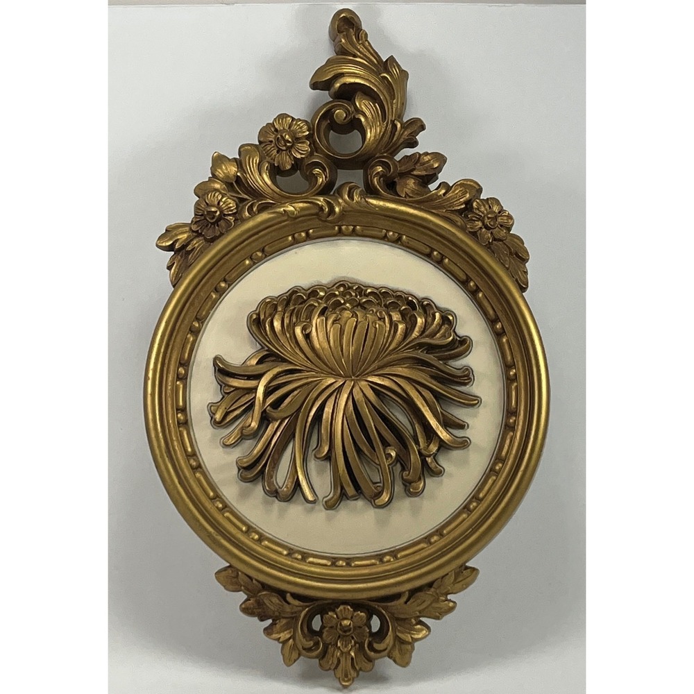 Vintage Gold Chrysanthemum Wall Plaque MCM 1978 Dart Ind Hollywood Regency 7490